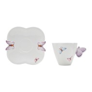 Xicara 200ml Para Chá Borboletas De Porcelana Com Pires 